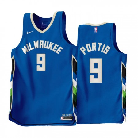 Dres Milwaukee Bucks Bobby Portis JR 9 Nike 2022-23 City Edition Plava Swingman